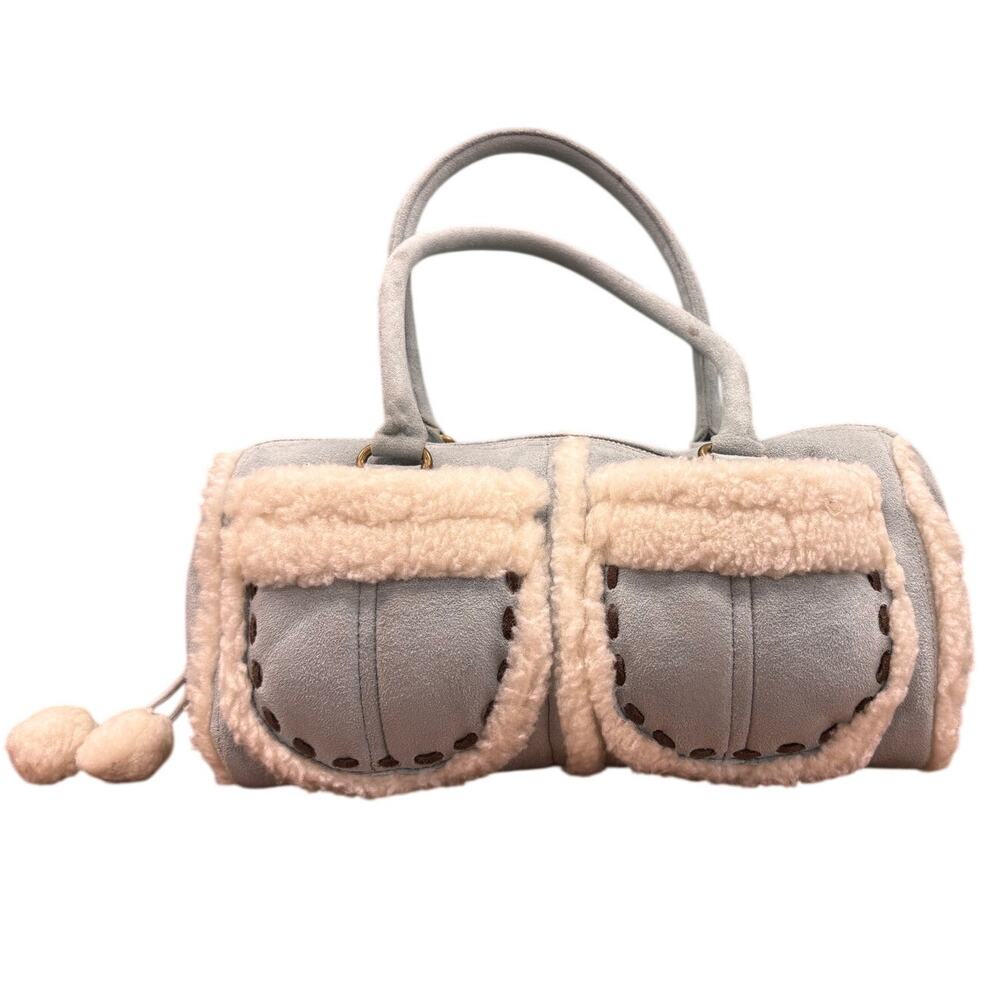 Y2K Gap Blue and White Shearling Barrel Bag